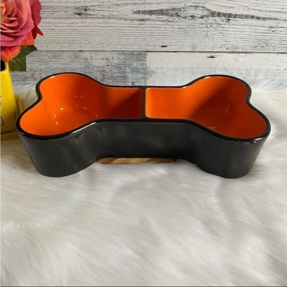 Rae Dunn BONE APPETIT 2 Sided Dog Pet Halloween Fall Bowl